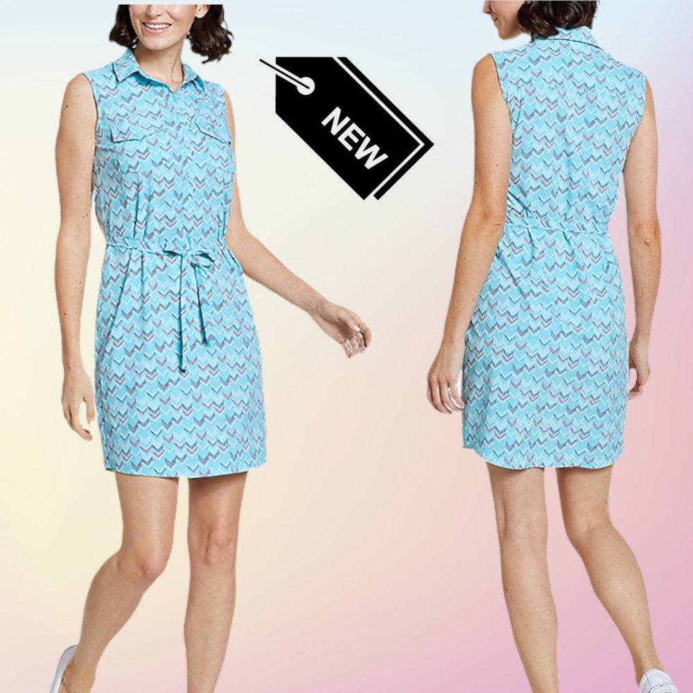NWT Eddie Bauer Departure Sleeveless Shirt Dress in Bennet Blue Print Size XS